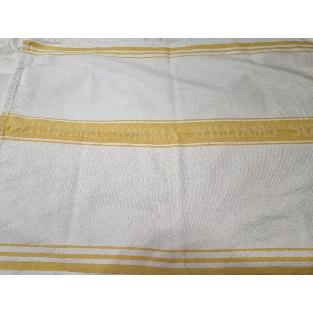 Williams Sonoma Classic Kitchen Tea Towel Yellow & White Logo Waffle 23